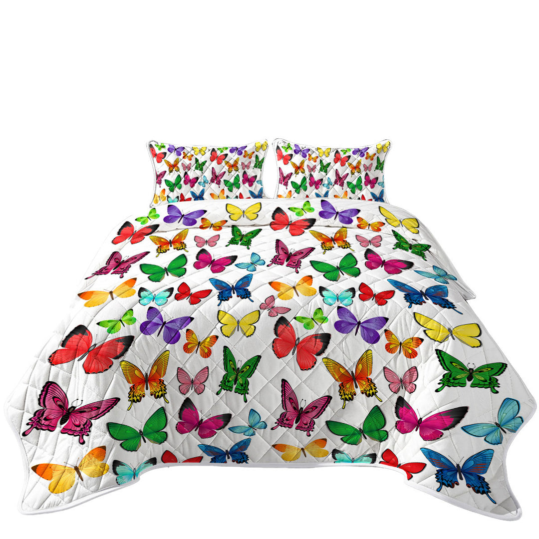 White Back Full of Vivid Colored Butterflies Quilts