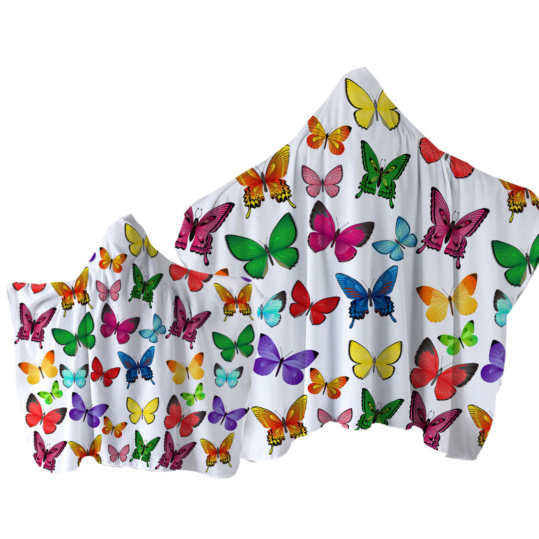 White Back Vivid Colored Butterflies Towel Hoodie