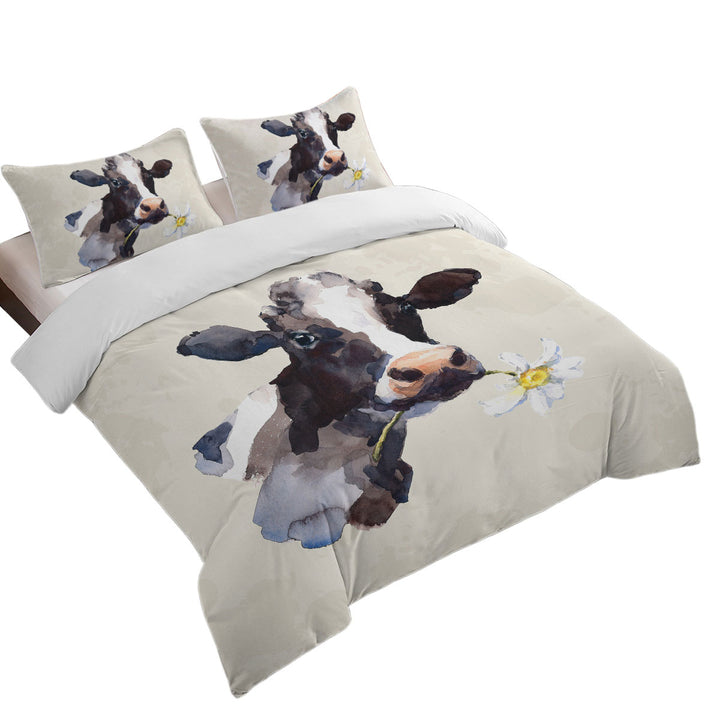White Flower Cow Duvet Covers