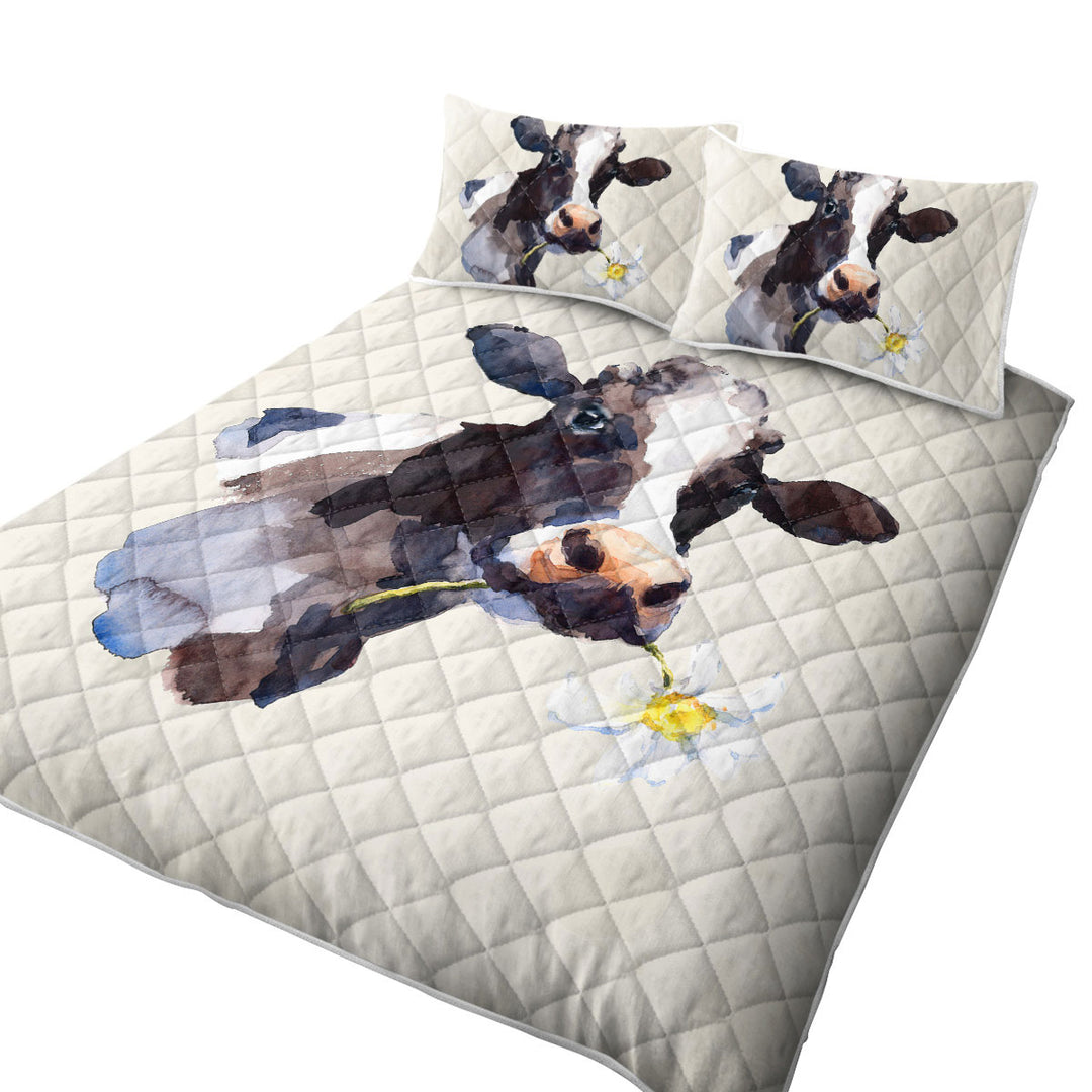 White Flower Cow King Size Bedspreads