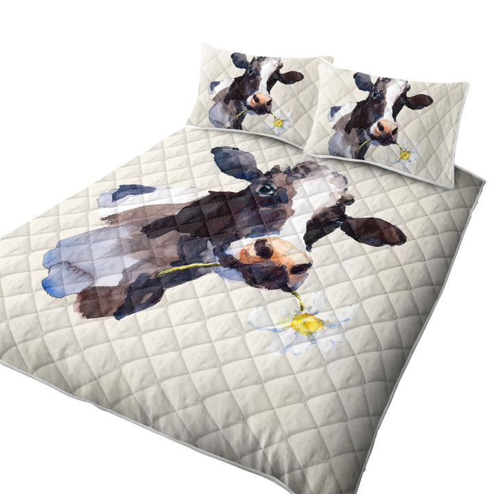 White Flower Cow King Size Bedspreads