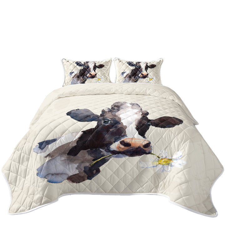 White Flower Cow Summer Quilt