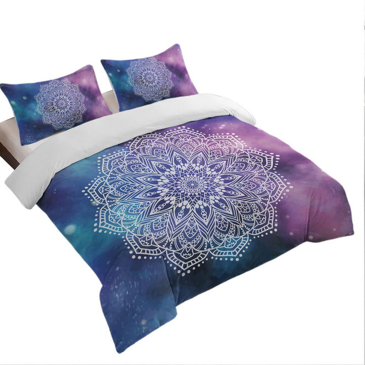 White Mandala Over Space King Quilt Cover