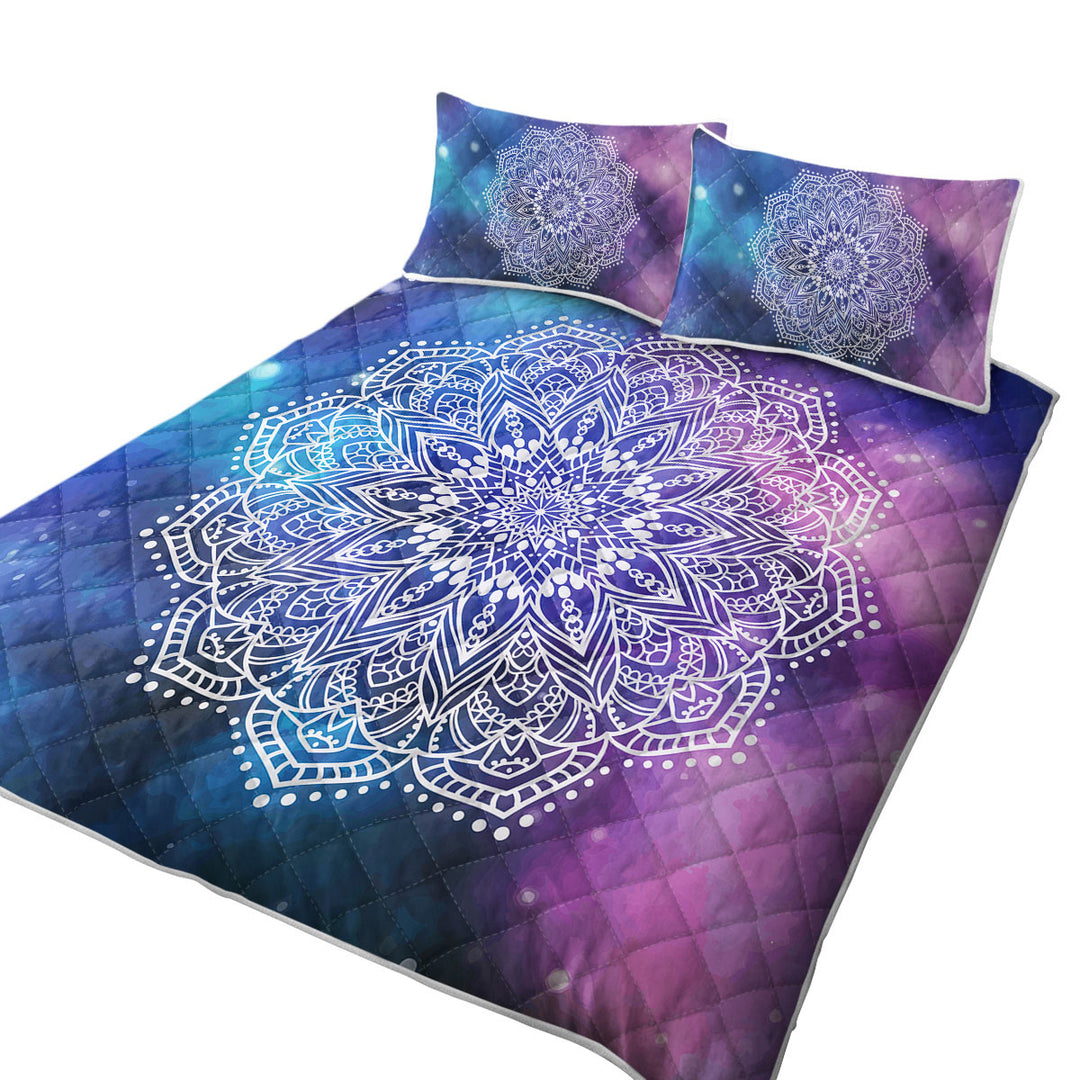 White Mandala Over Space Quilts for Beds