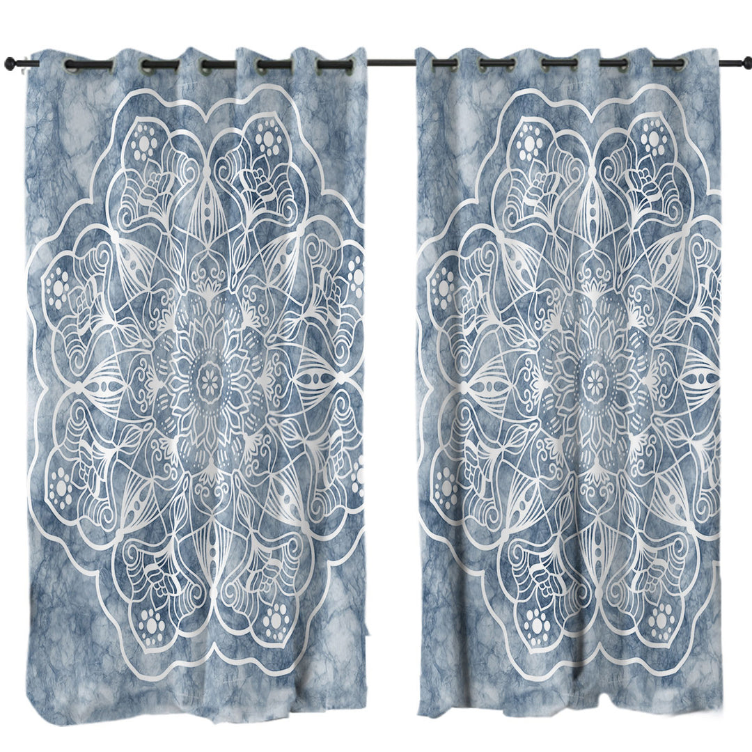 White Mandala on Greyish Marble Curtains for Bedroom