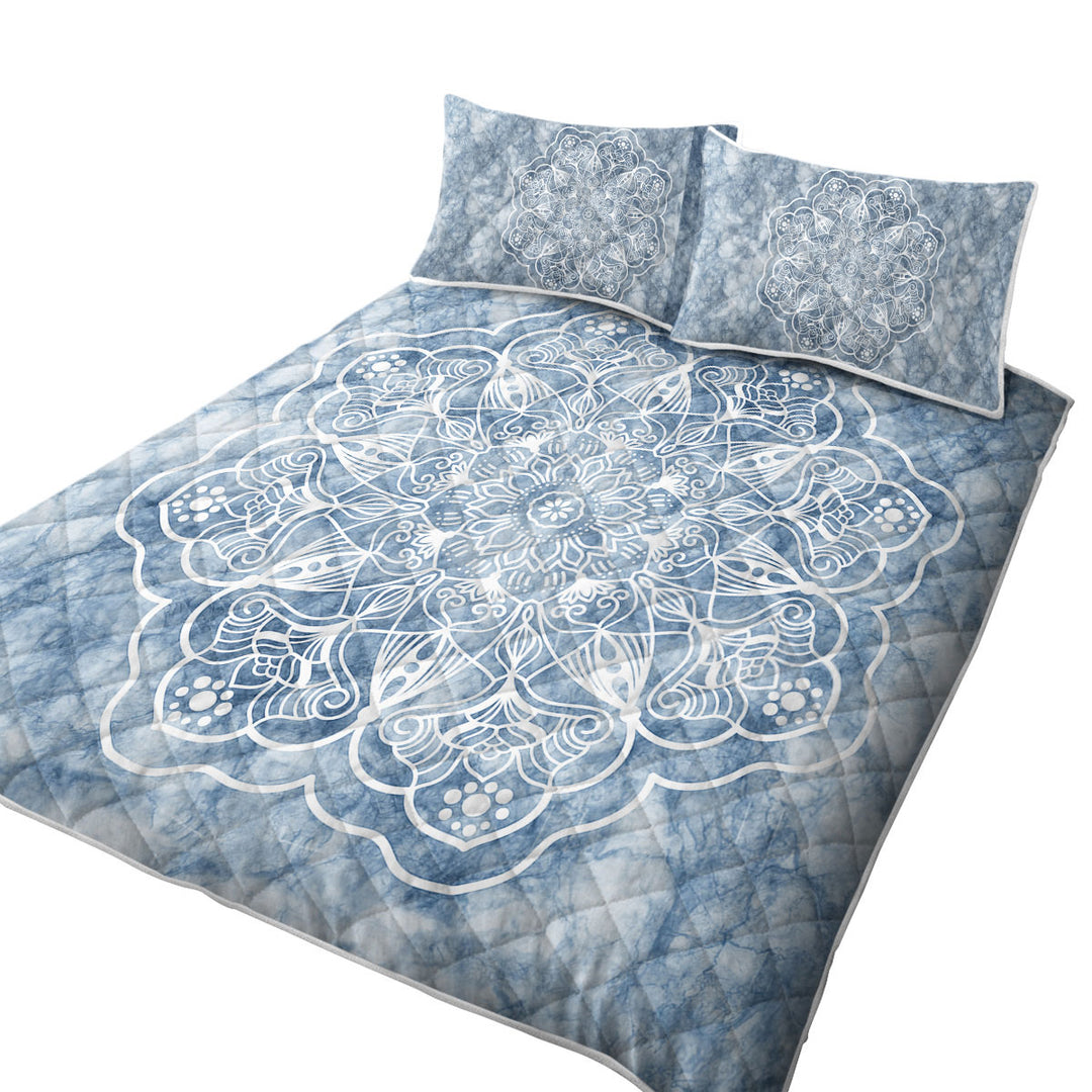 White Mandala on Greyish Marble Quilts