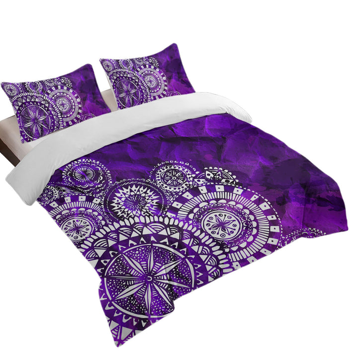 White Mandalas Over Purple Comforter Cover