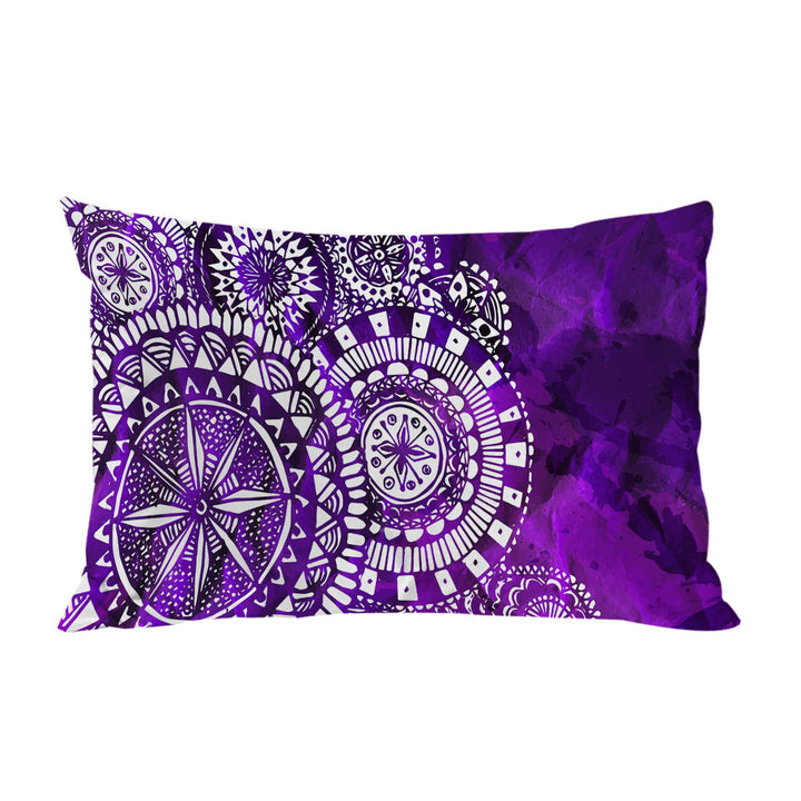 White Mandalas Over Purple Pillowcase