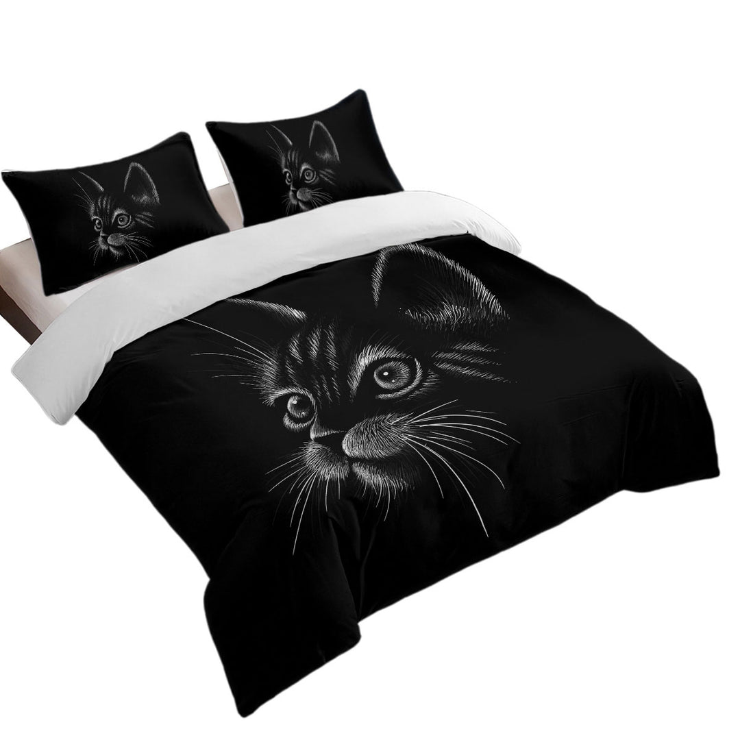 White Portrait Cat Kitten Drawing Coverlet