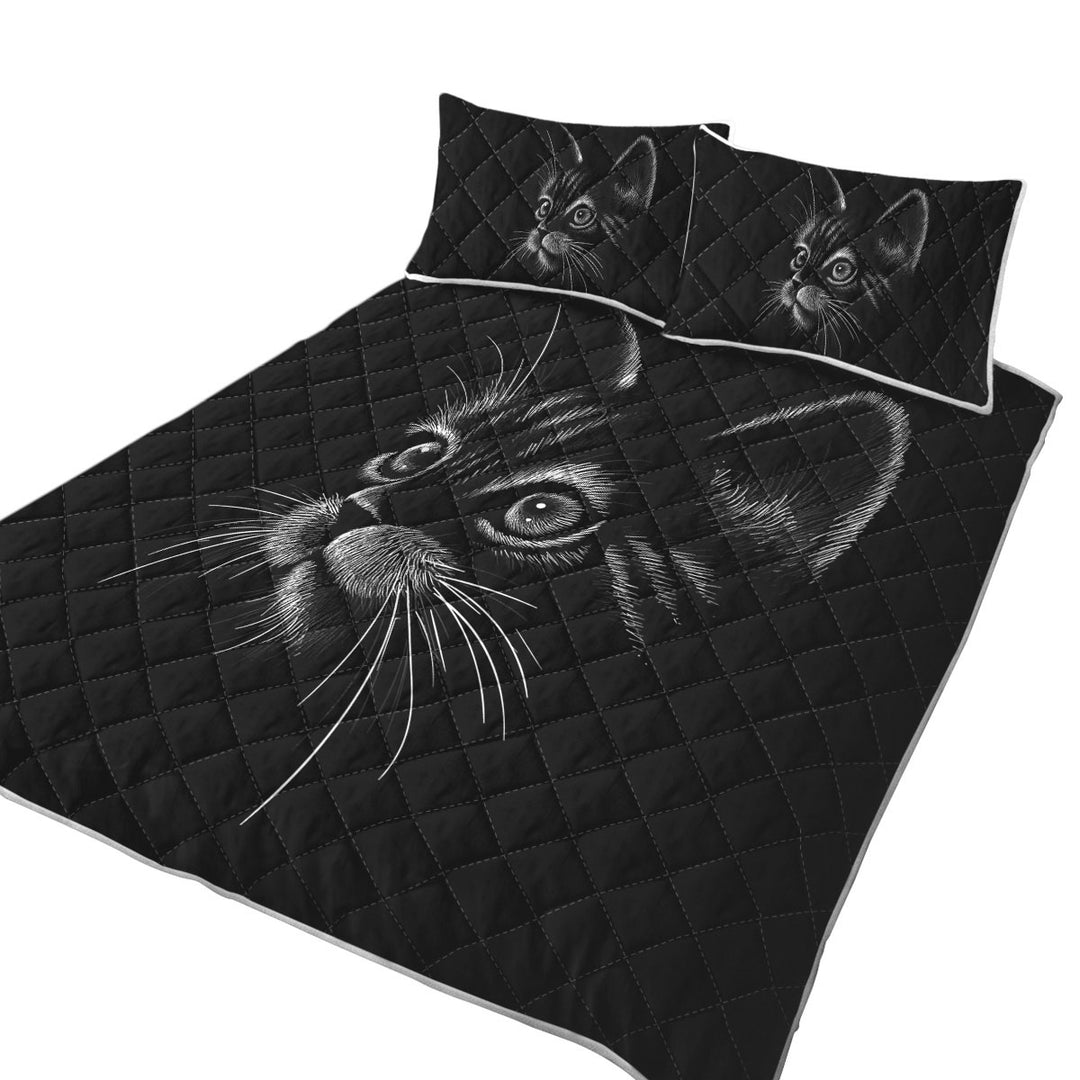 White Portrait Cat Kitten Drawing Coverlets