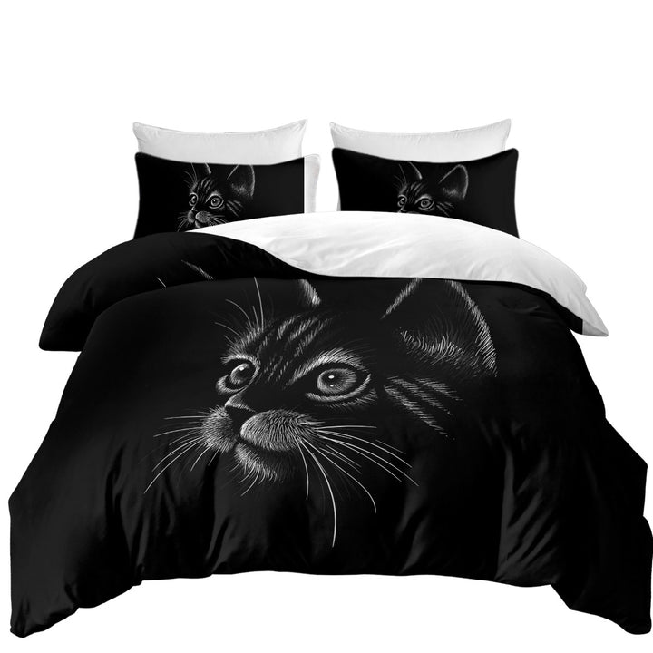 White Portrait Cat Kitten Drawing Duvet Cover