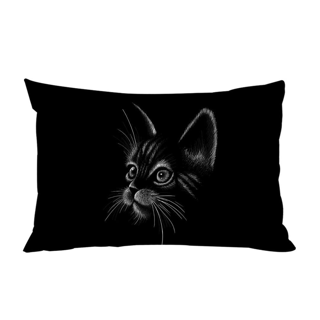 White Portrait Cat Kitten Drawing King Pillow Cases