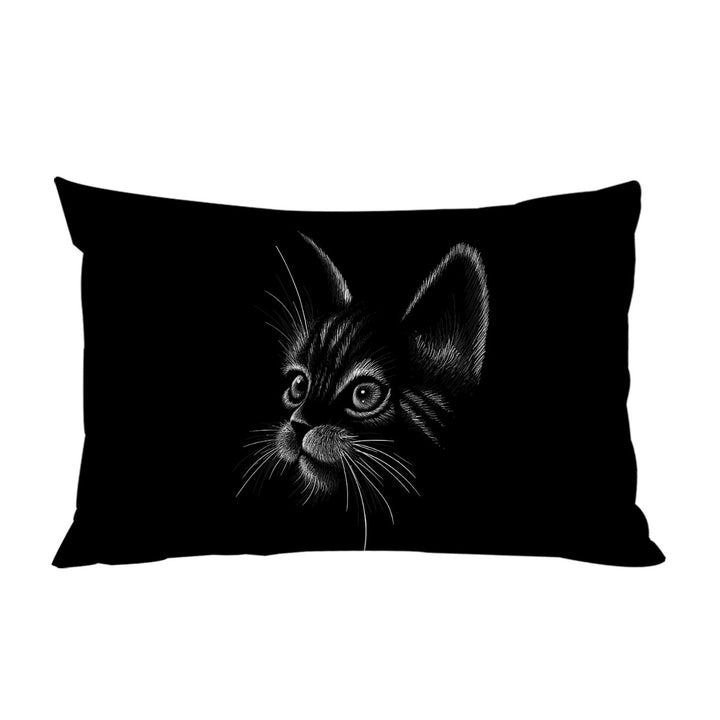 White Portrait Cat Kitten Drawing King Pillow Cases