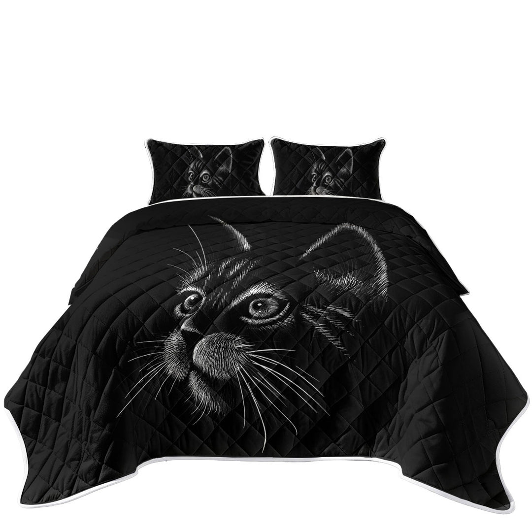 White Portrait Cat Kitten Drawing King Size Quilt Sets