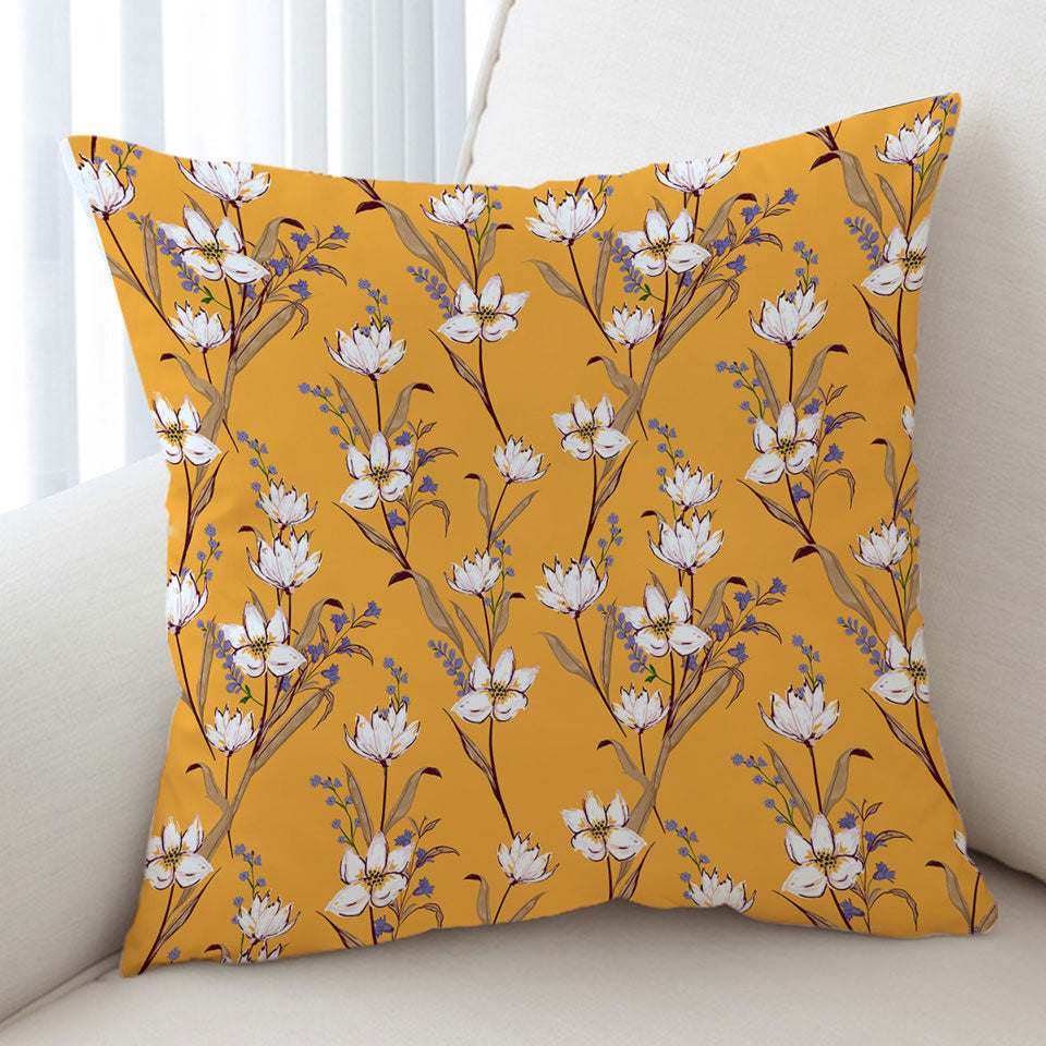 White Purple Flowers Cushion