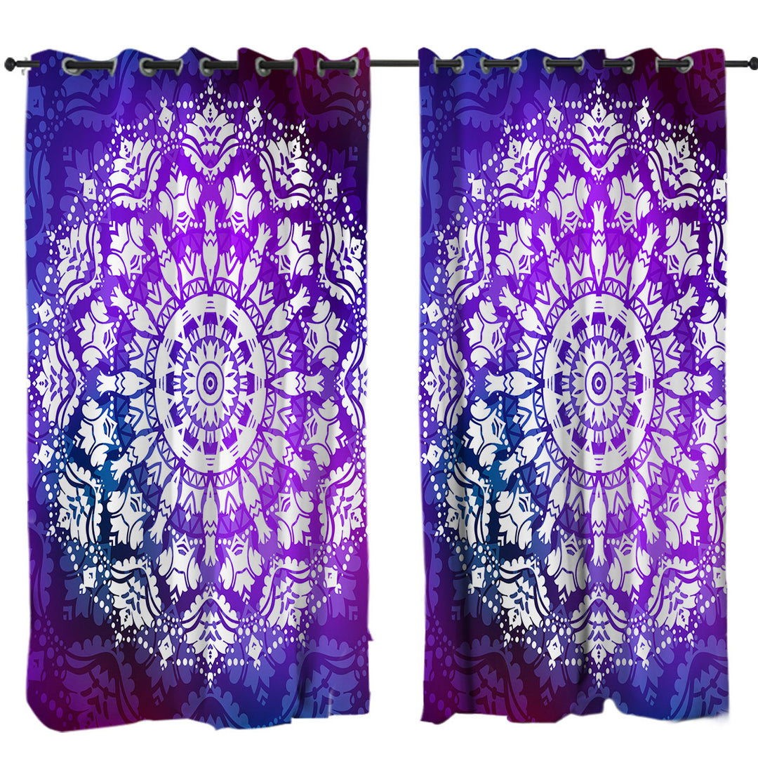 White Royal Floral Mandala over Purple Curtain