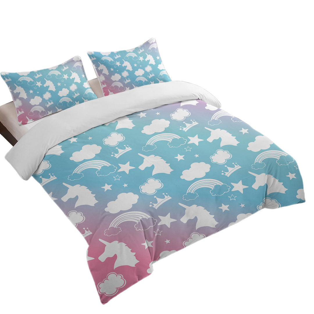 White Silhouettes Clouds and Unicorns Daybed Covers Sets