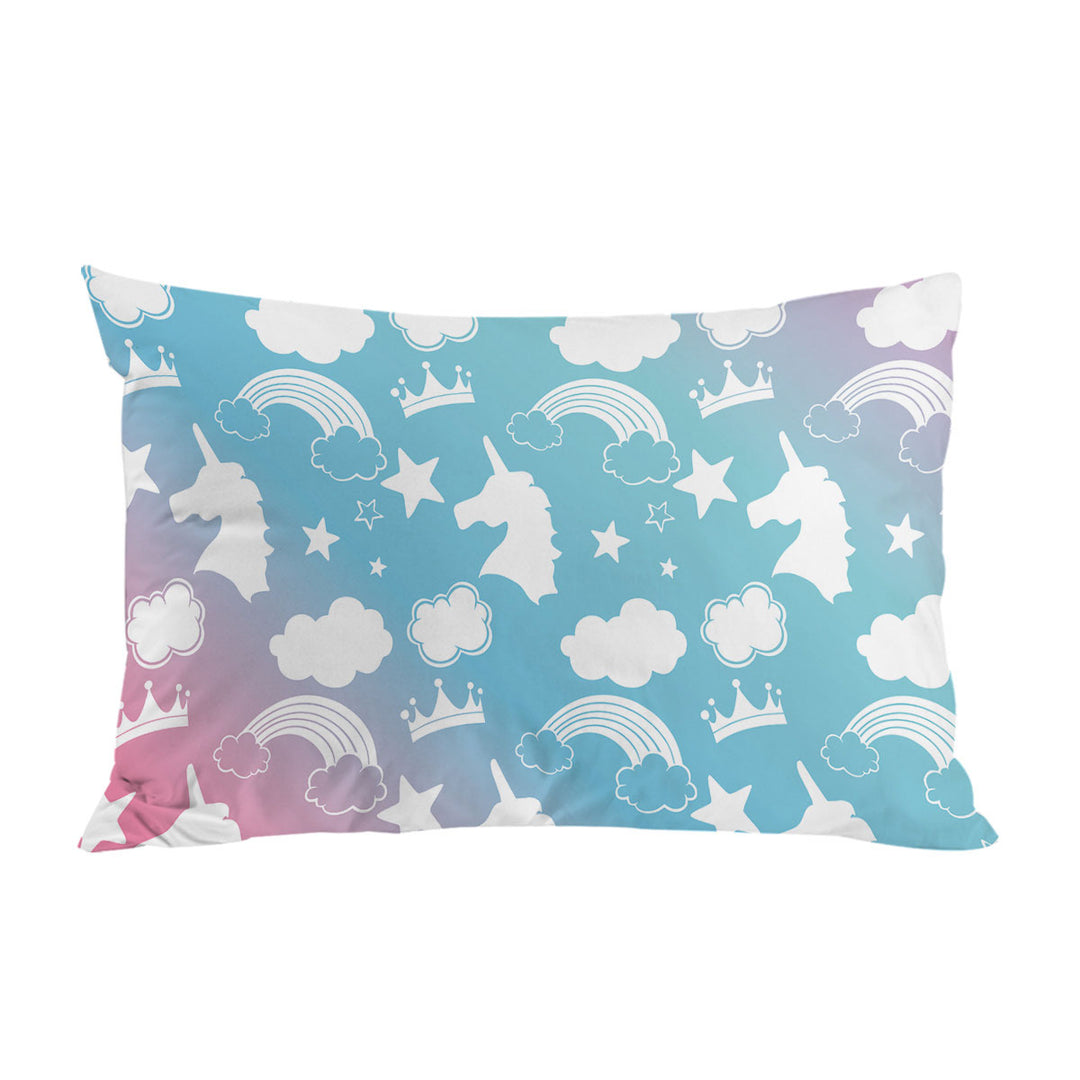 White Silhouettes Clouds and Unicorns Pillow Case Covers