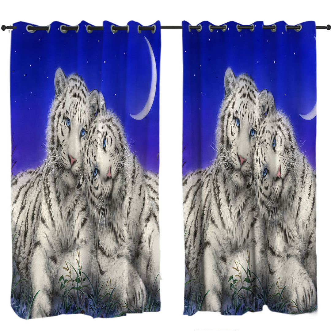 White Tigers Moon Lovers at Night Curtains