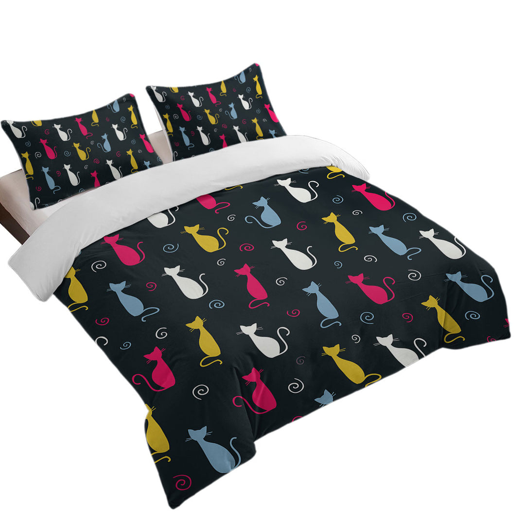 White Yellow Blue Pink Cats Duvet Covers