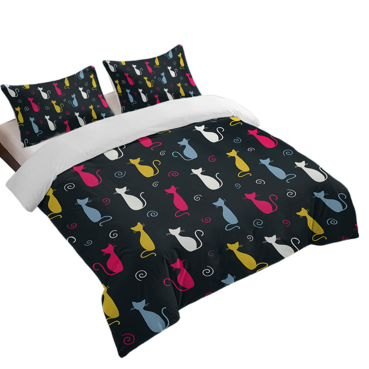 White Yellow Blue Pink Cats Duvet Covers