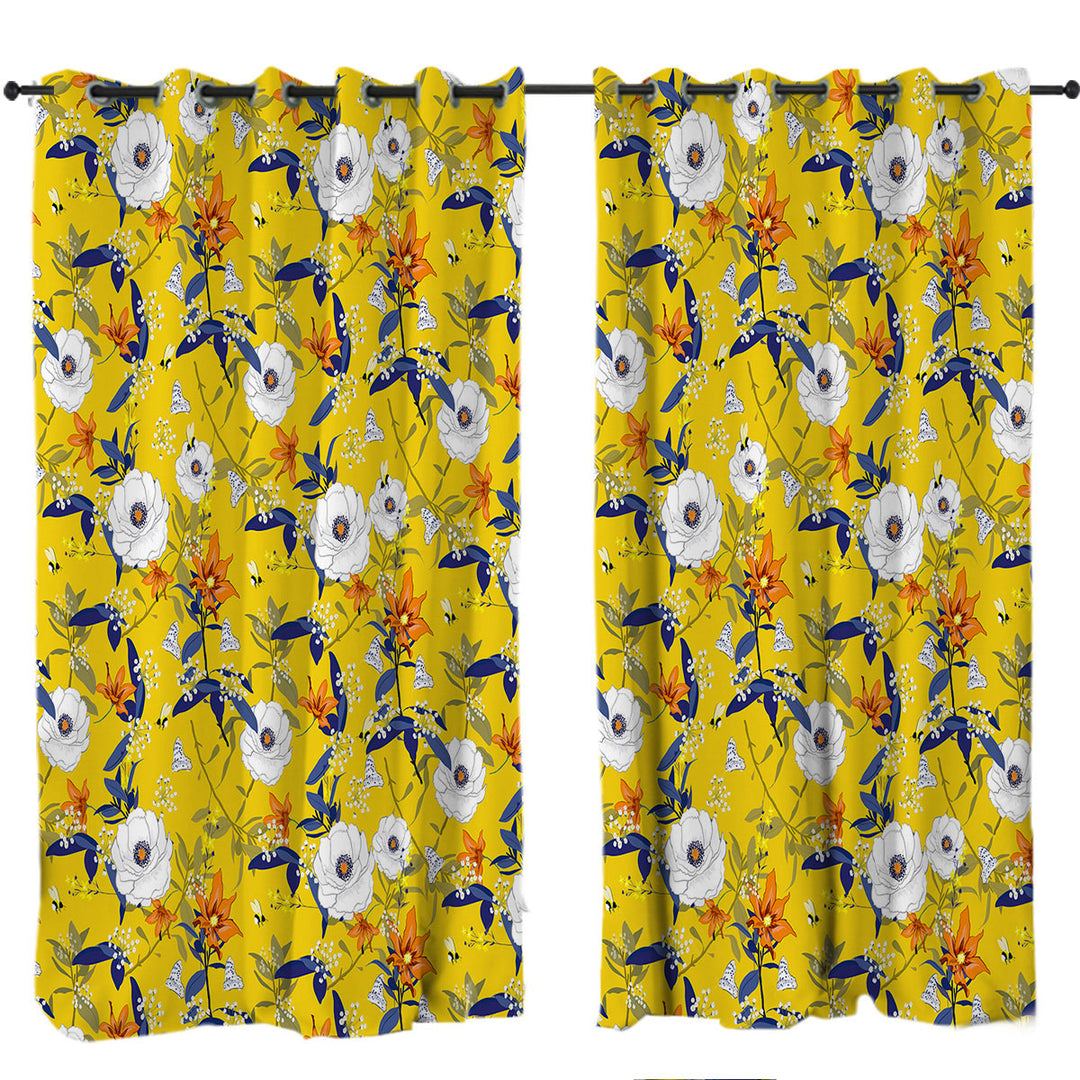 White and Orange Flowers Curtain