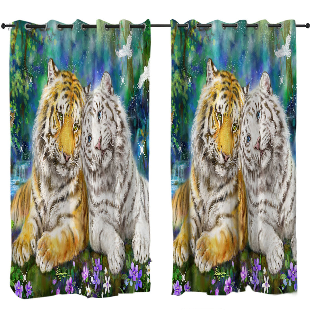 White and Orange Tigers in Love Curtain
