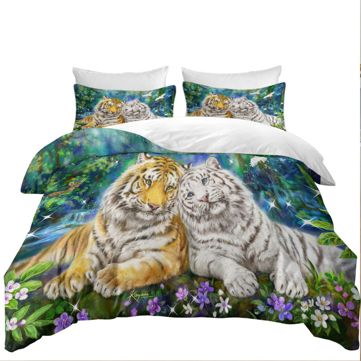 White and Orange Tigers in Love Duvet Covers