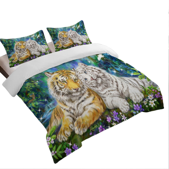 White and Orange Tigers in Love King Size Duvet Cover
