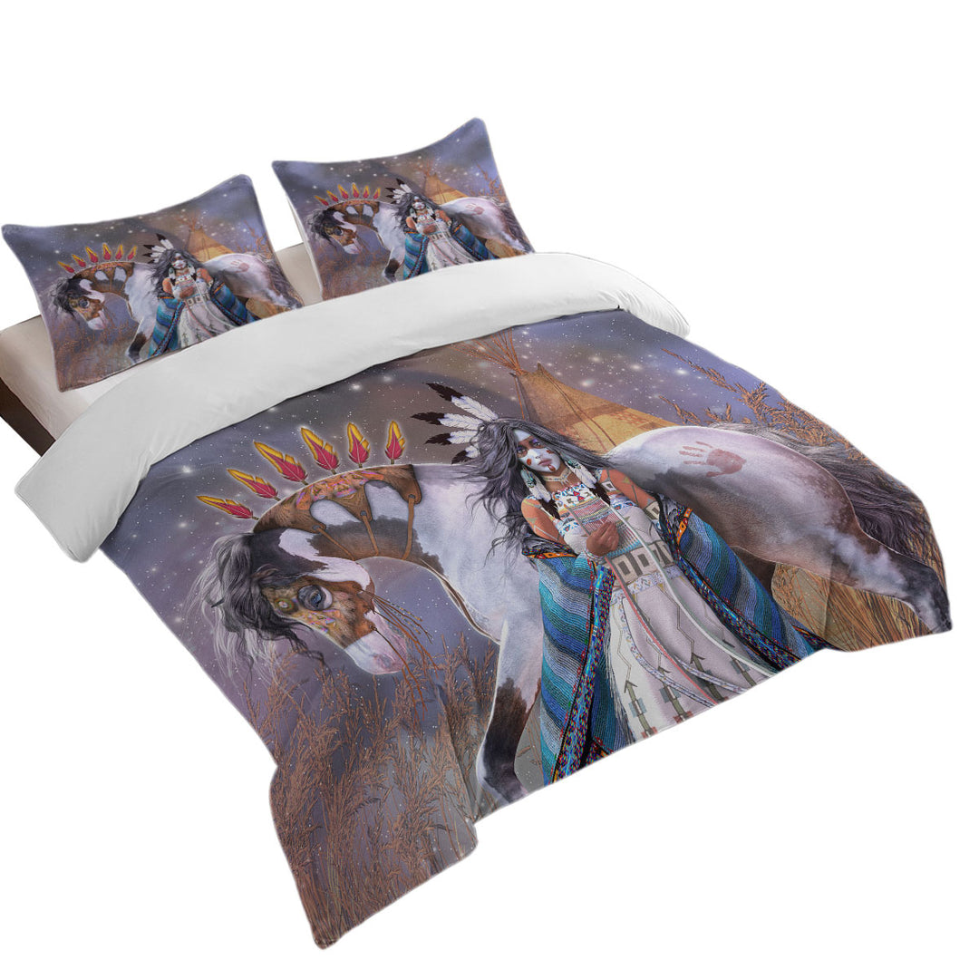 Wicasa Native American Girl and Her Horse Duvet Cover