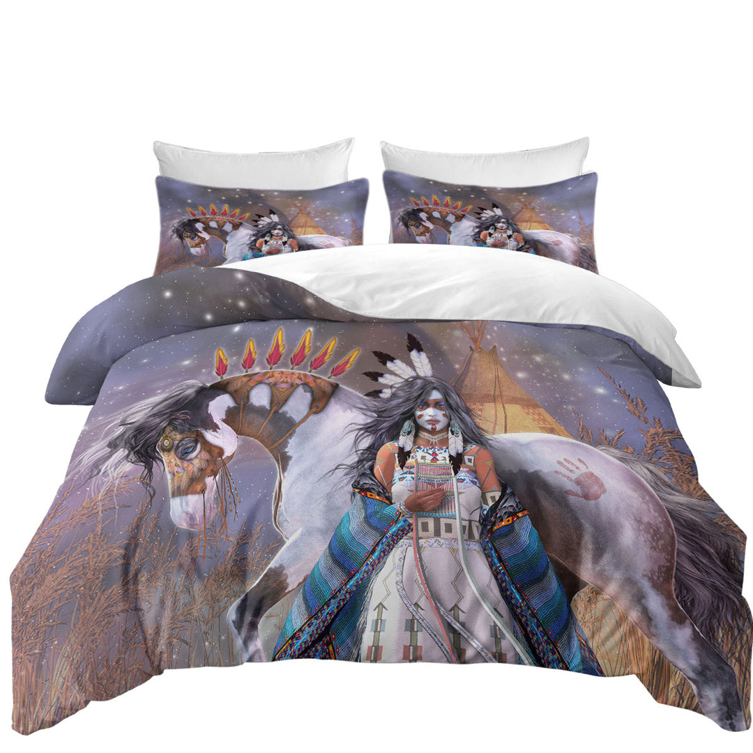 Wicasa Native American Girl and Her Horse Oversized King Duvet Cover