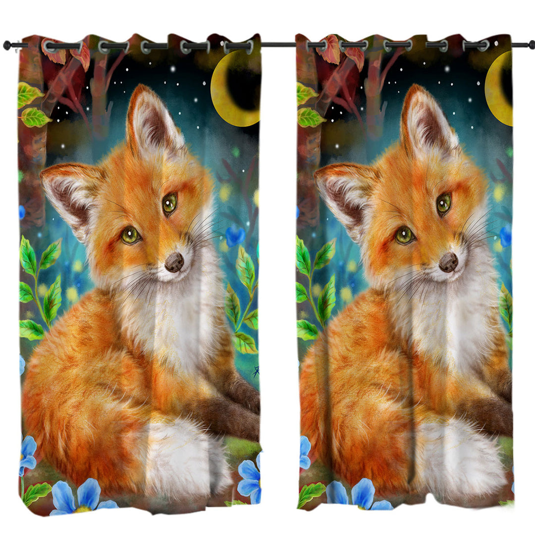 Wild Animal Art Paintings Fox in the Forest Curtains
