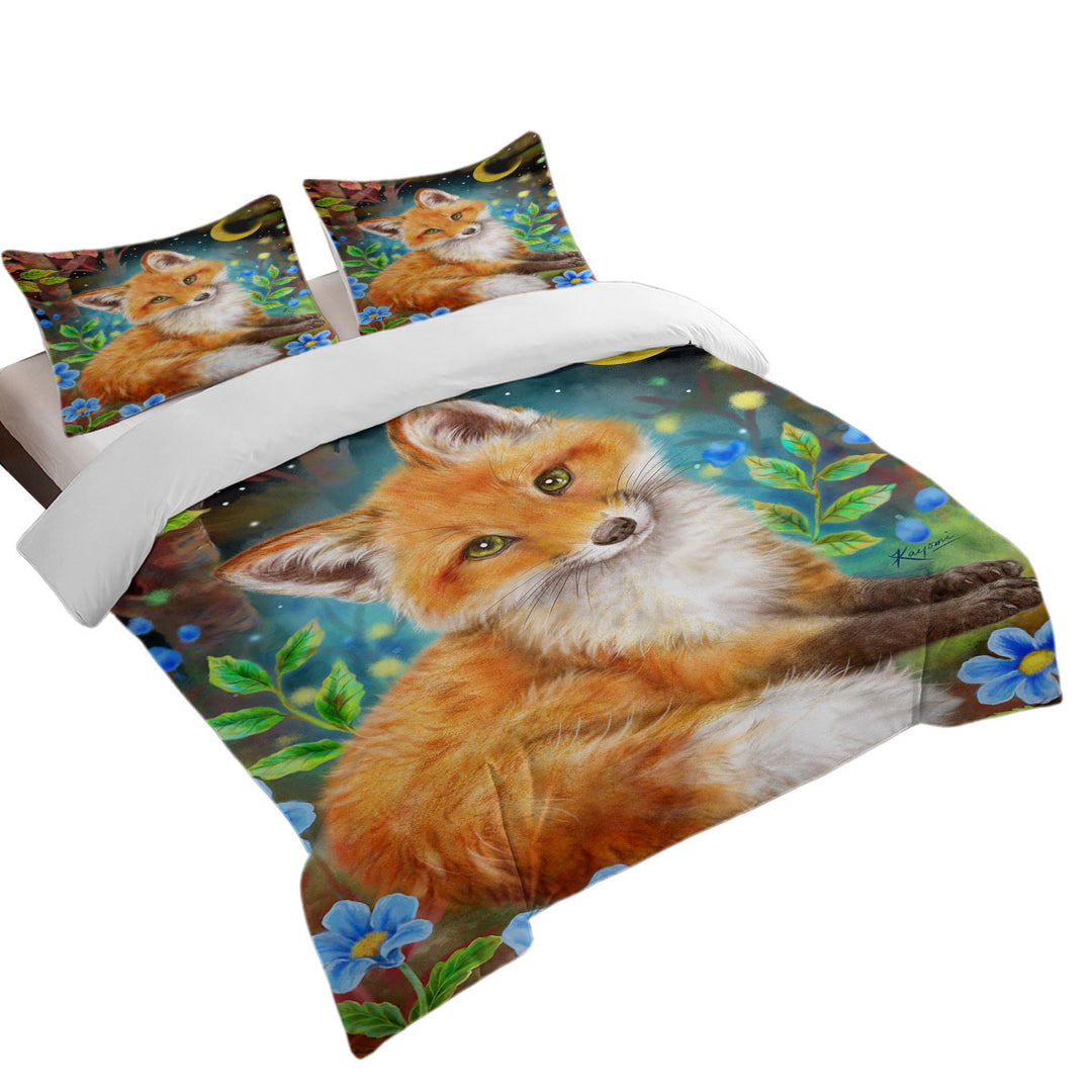 Wild Animal Art Paintings Fox in the Forest King Quilt Cover