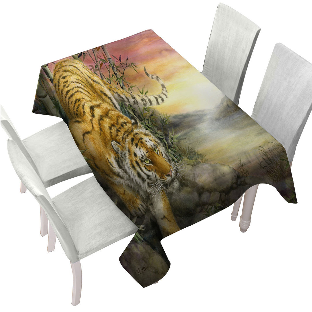 Wild Animal Art Tiger at Sunrise Dawn Tablecloths