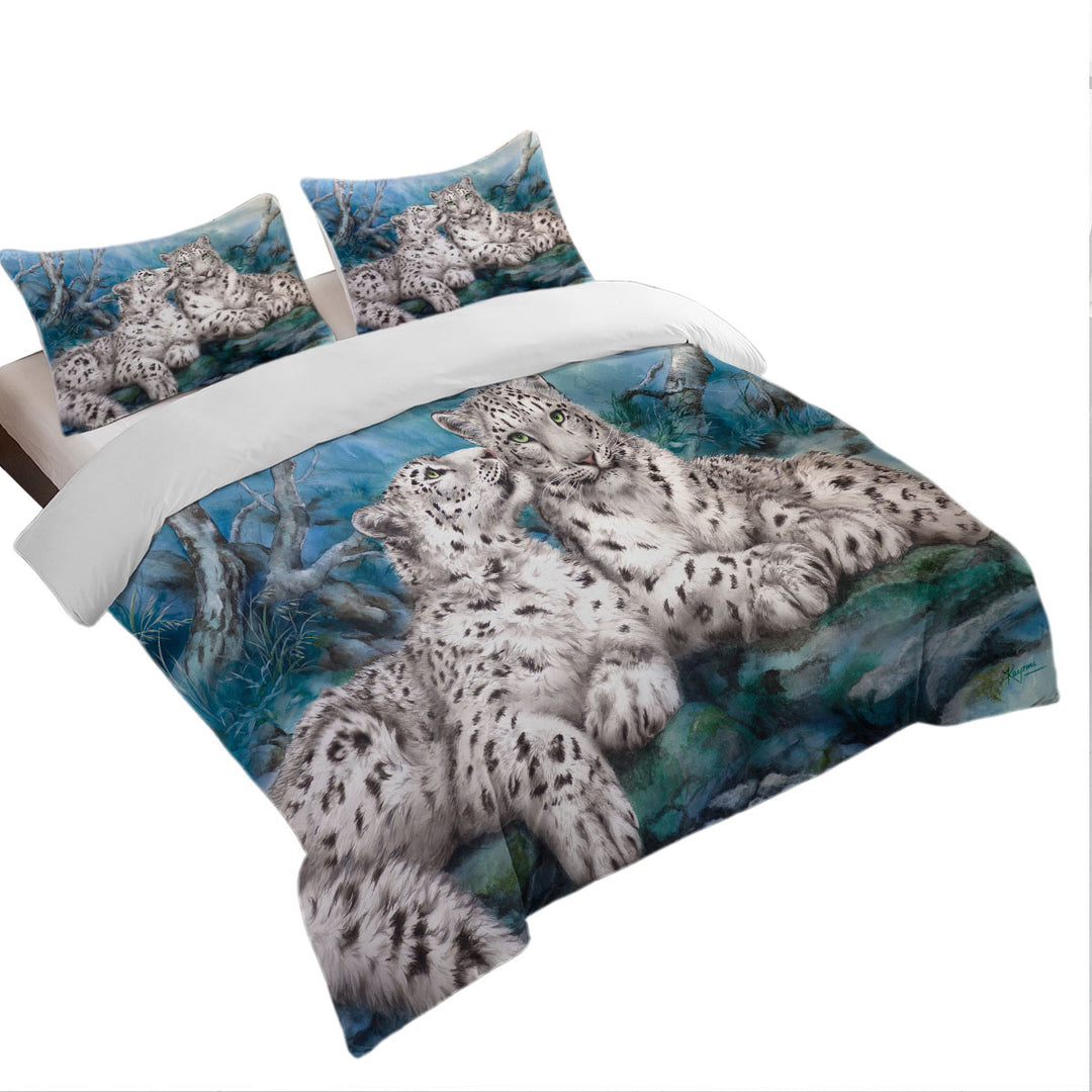 Wild Animal Art Whisper White Snow Leopards Duvet Covers King