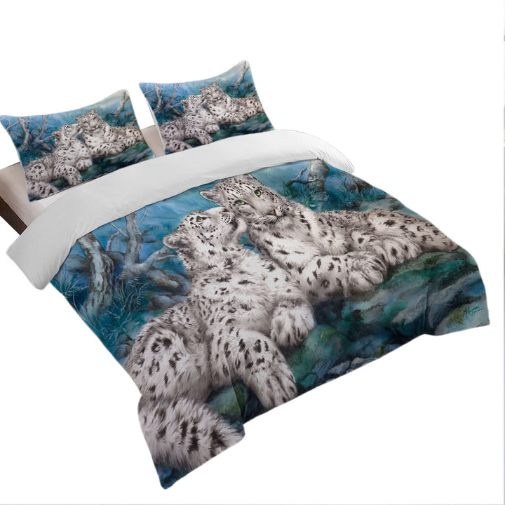 Wild Animal Art Whisper White Snow Leopards Duvet Covers King