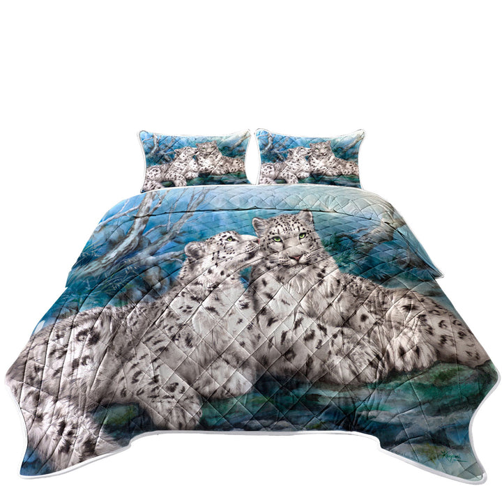 Wild Animal Art Whisper White Snow Leopards Quilts