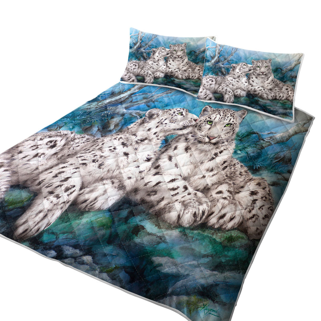 Wild Animal Art Whisper White Snow Leopards Summer Quilt