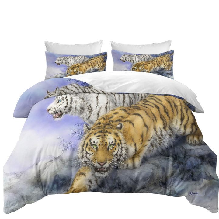 Wild Animal Art White and Orange Tigers Good Duvet Covers