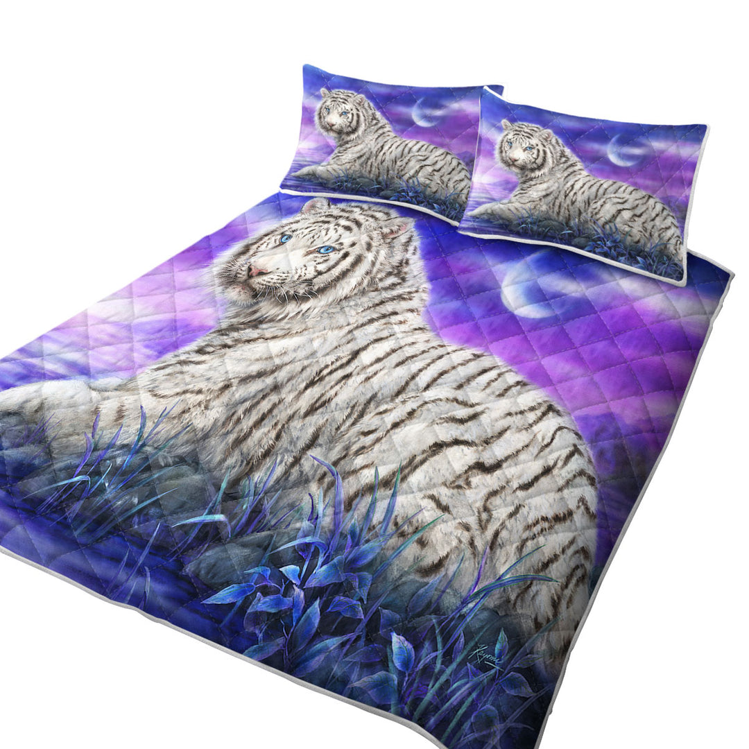 Wild Animal Paintings White Tiger Purplish Lake Coverlets
