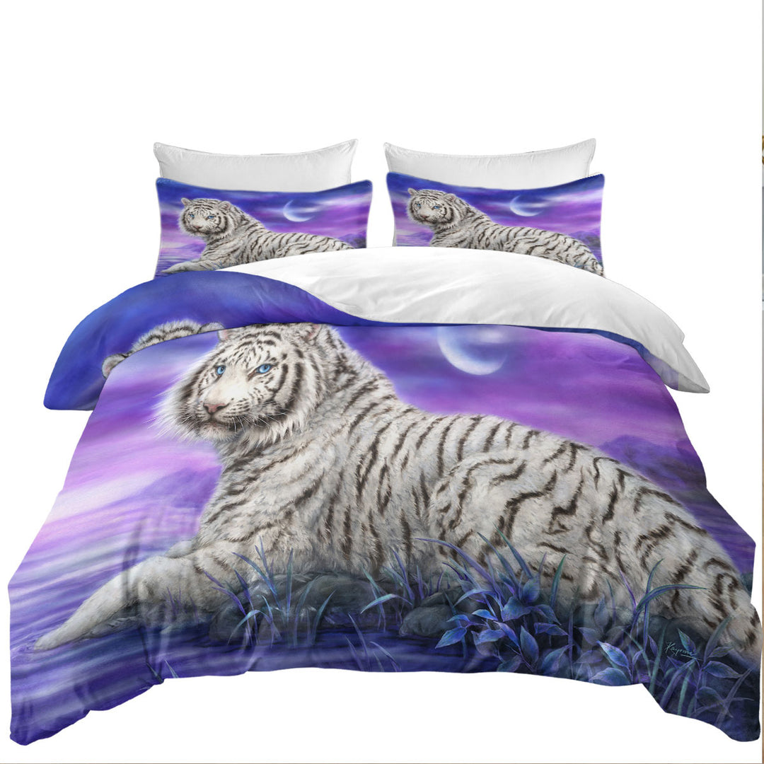 Wild Animal Paintings White Tiger Purplish Lake Duvet Covers