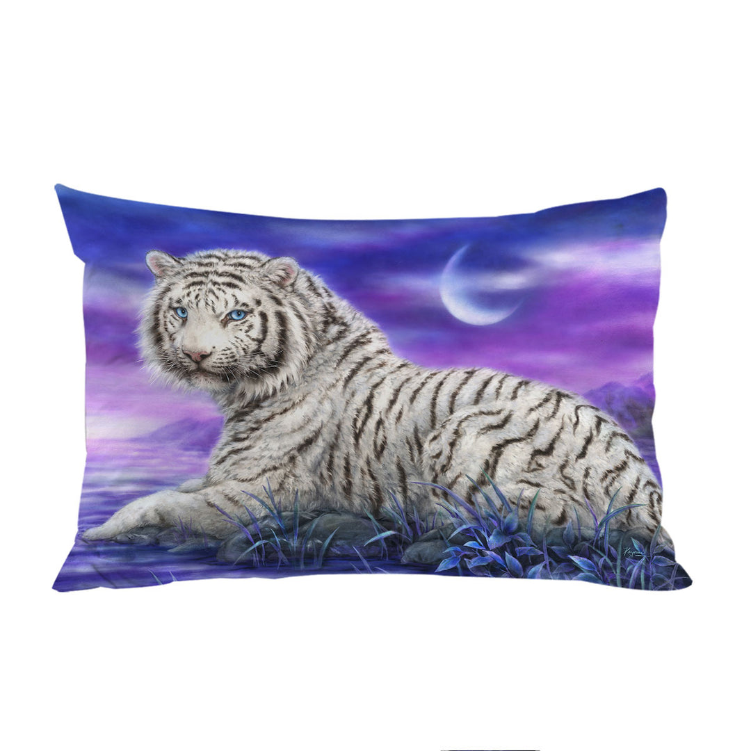 Wild Animal Paintings White Tiger Purplish Lake King Pillow Cases