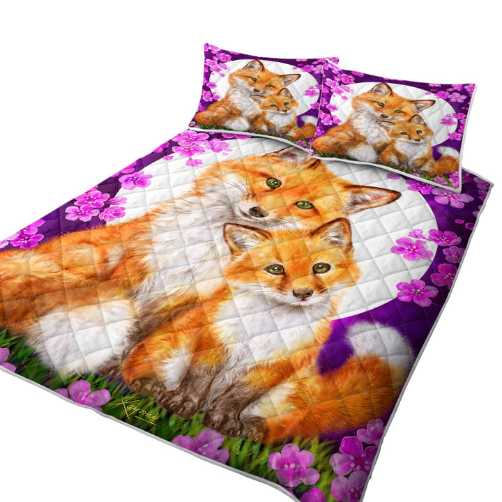 Wild Animals Art Flowery Nights Foxes Coverlet