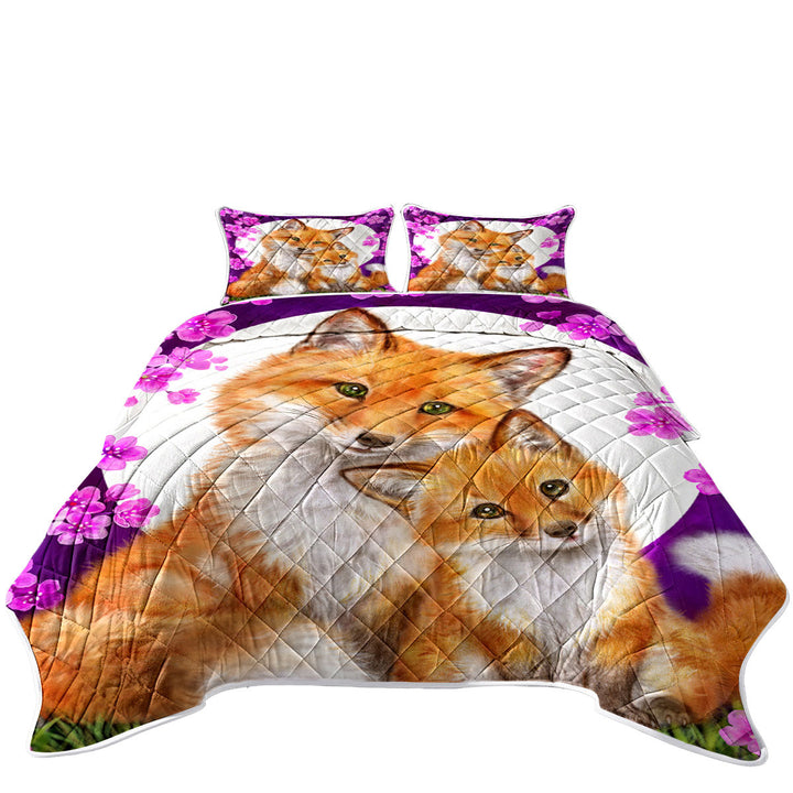 Wild Animals Art Flowery Nights Foxes Coverlets
