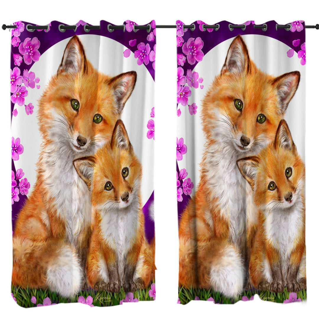 Wild Animals Art Flowery Nights Foxes Curtain