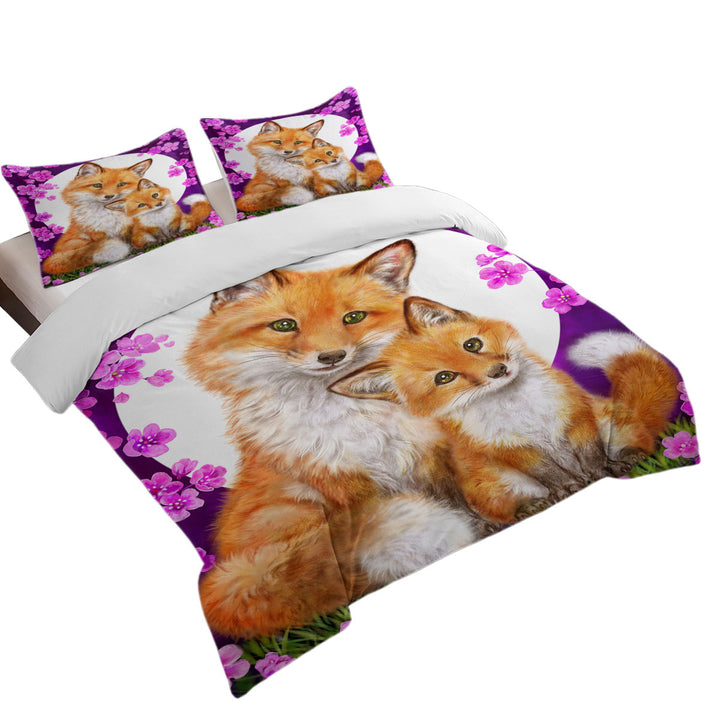 Wild Animals Art Flowery Nights Foxes Duvet Cover Queen