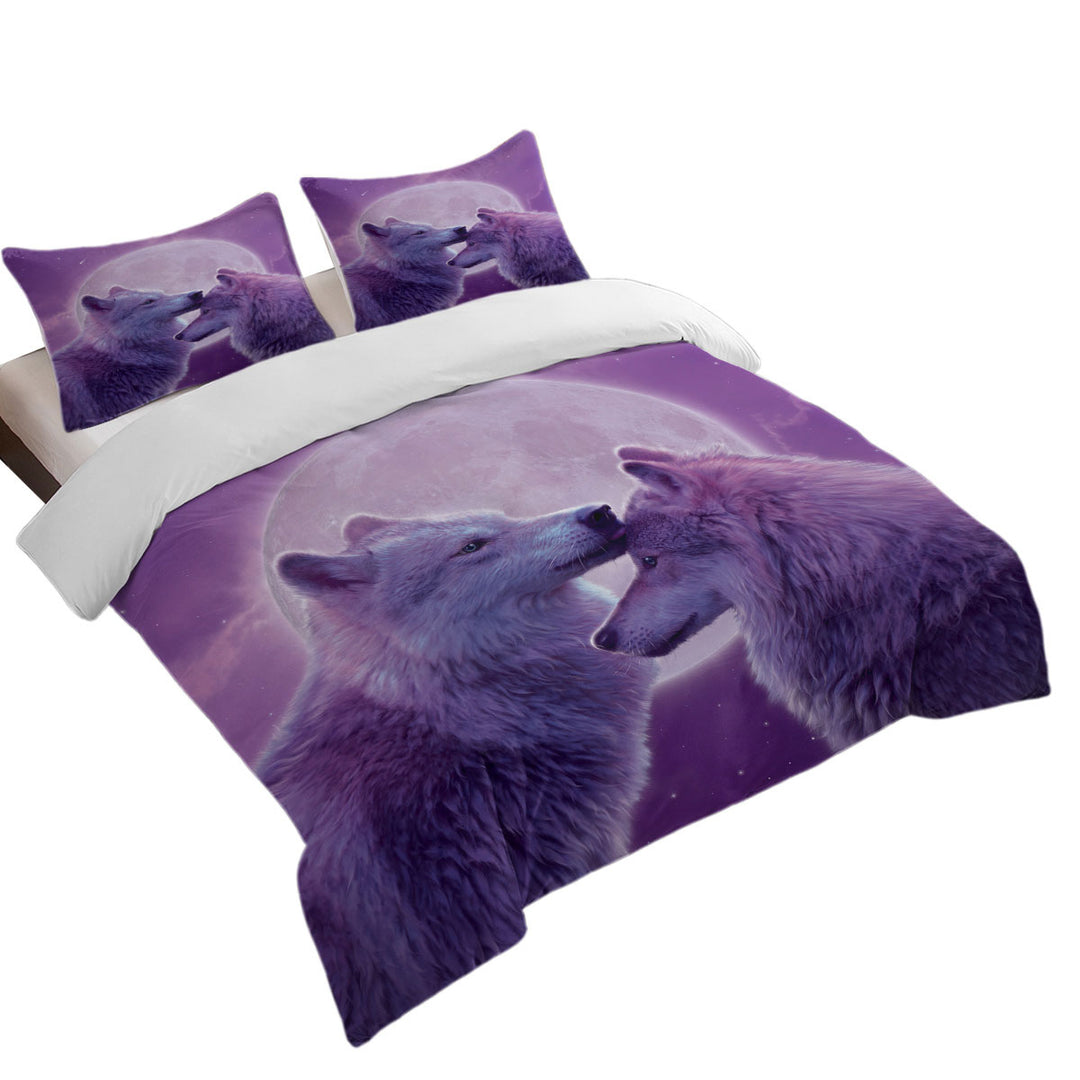 Wild Animals Purple Moon Loving Wolves Twin Duvet Covers