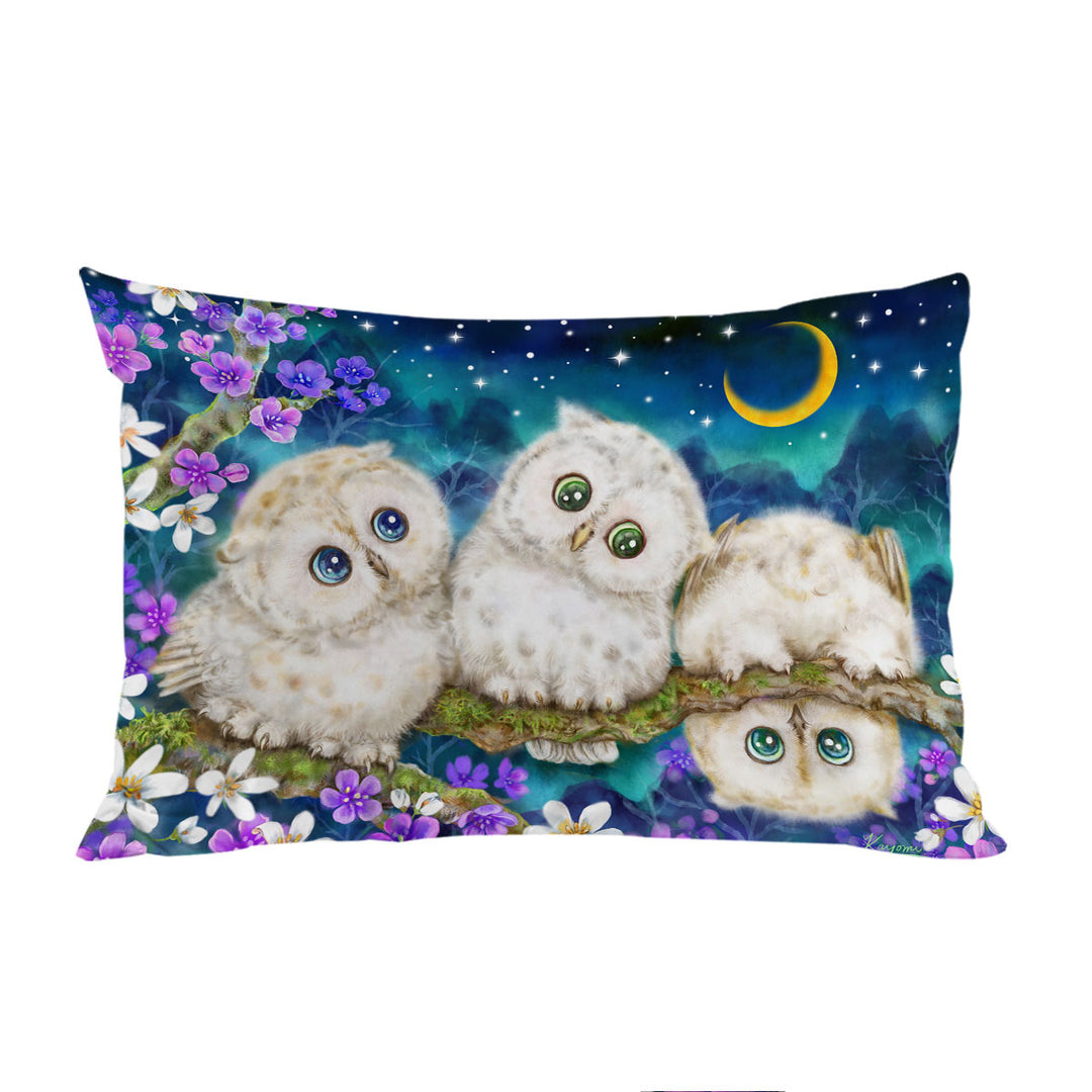 Wild Birds Art Cute Night Flowers and Owls Pillowcase