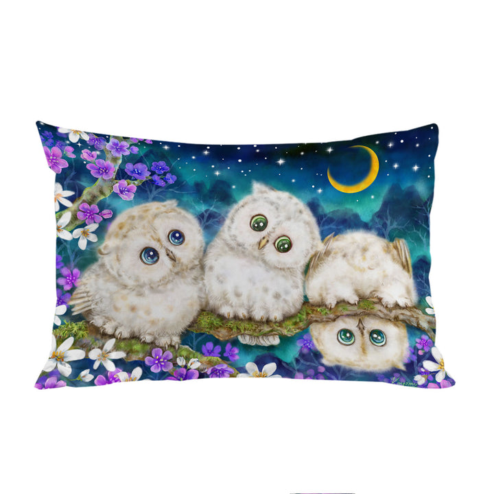 Wild Birds Art Cute Night Flowers and Owls Pillowcase