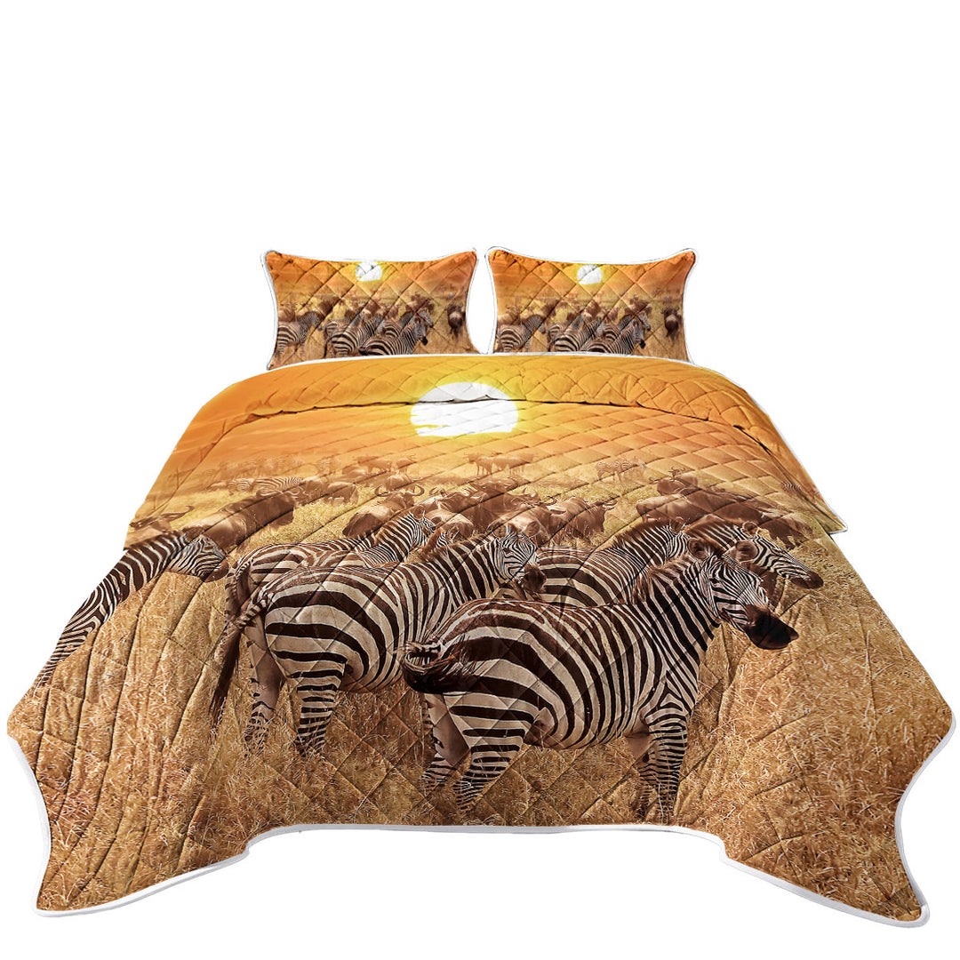 Wild Wildebeest and Zebra at Sunset Coverlets